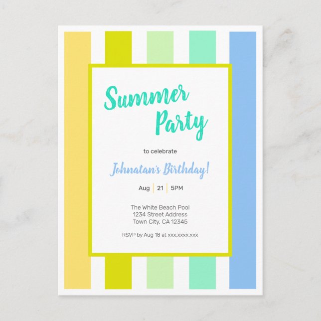 Energetic Bright Stripes Summer Party Invitation (Front)
