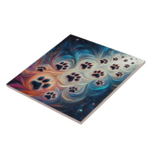 Energetic colored canine paw print Ceramic Tile
