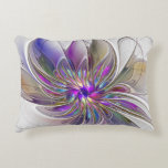 Energetic, Colorful Abstract Fractal Art Flower Accent Pillow