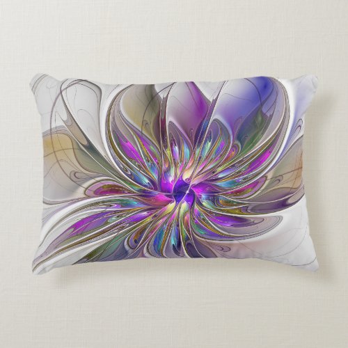 Energetic Colorful Abstract Fractal Art Flower Accent Pillow