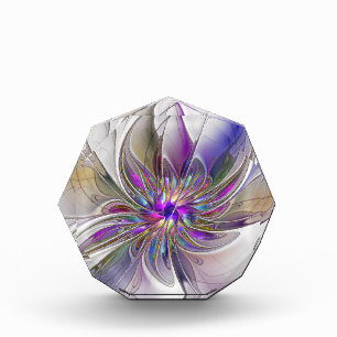 Energetic, Colorful Abstract Fractal Art Flower Acrylic Award