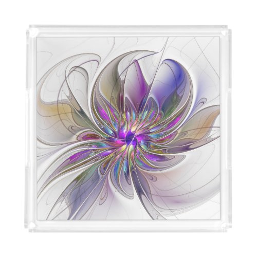 Energetic Colorful Abstract Fractal Art Flower Acrylic Tray