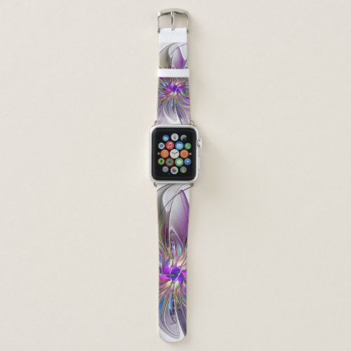 Energetic Colorful Abstract Fractal Art Flower Apple Watch Band