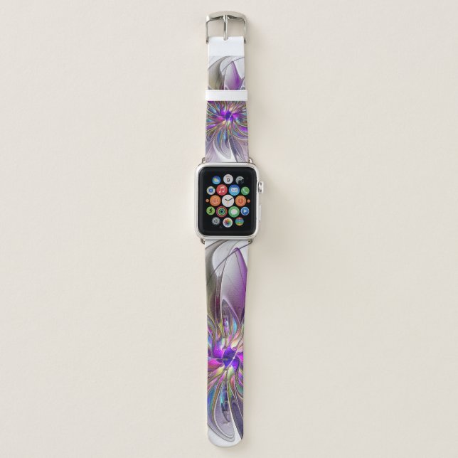 Energetic, Colorful Abstract Fractal Art Flower Apple Watch Band (Front)