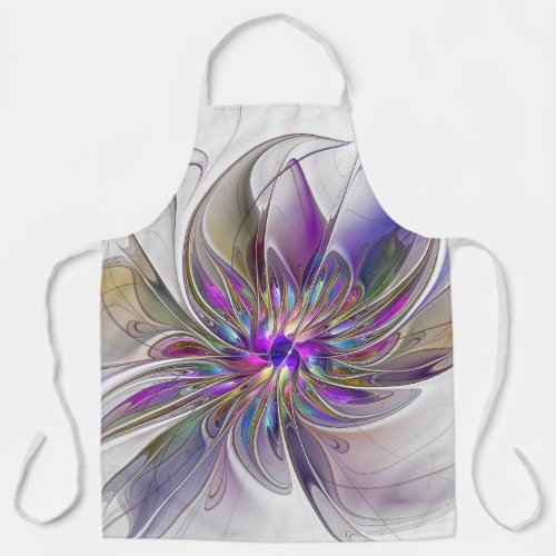 Energetic Colorful Abstract Fractal Art Flower Apron