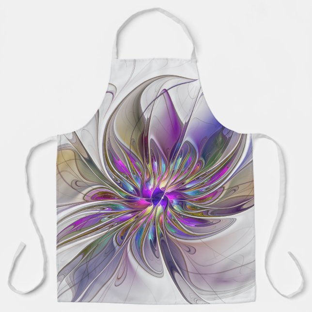 Energetic, Colorful Abstract Fractal Art Flower Apron (Front)