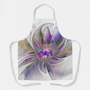 Energetic, Colorful Abstract Fractal Art Flower Apron