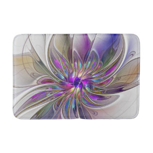 Energetic, Colorful Abstract Fractal Art Flower Bath Mat