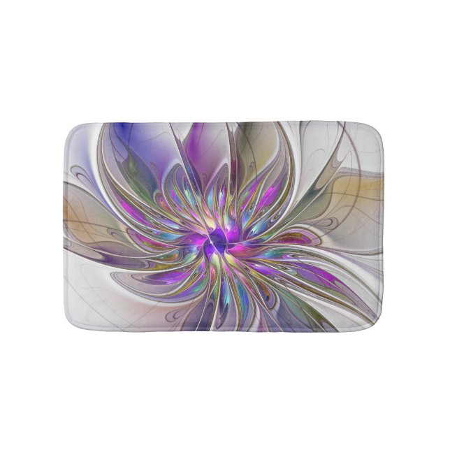Energetic, Colorful Abstract Fractal Art Flower Bath Mat (Front)