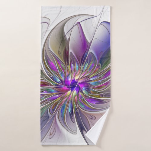 Energetic Colorful Abstract Fractal Art Flower Bath Towel