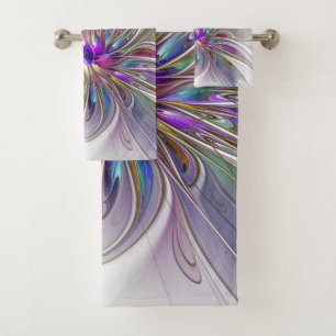Energetic, Colorful Abstract Fractal Art Flower Bath Towel Set