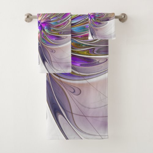 Energetic Colorful Abstract Fractal Art Flower Bath Towel Set