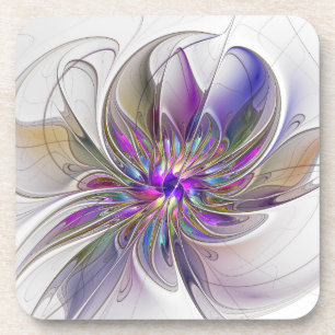 Energetic, Colorful Abstract Fractal Art Flower Beverage Coaster