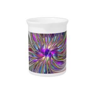 Energetic, Colorful Abstract Fractal Art Flower Beverage Pitcher