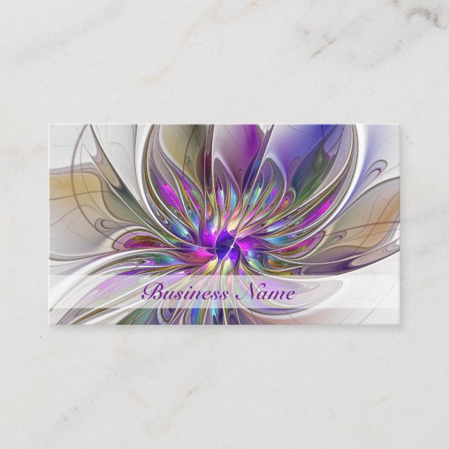 Energetic, Colorful Abstract Fractal Art Flower Business Card (Front)