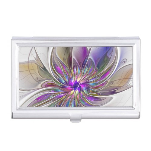 Energetic Colorful Abstract Fractal Art Flower Business Card Case