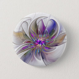 Energetic, Colorful Abstract Fractal Art Flower Button
