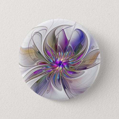 Energetic Colorful Abstract Fractal Art Flower Button