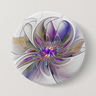 Energetic, Colorful Abstract Fractal Art Flower Button