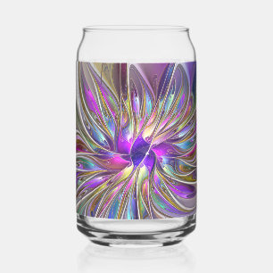 Energetic, Colorful Abstract Fractal Art Flower Can Glass