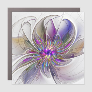 Energetic, Colorful Abstract Fractal Art Flower Car Magnet