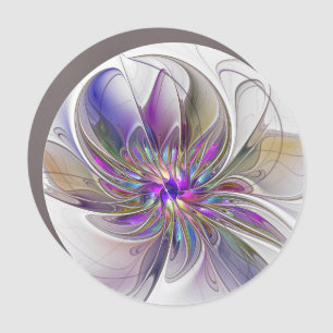 Energetic, Colorful Abstract Fractal Art Flower Car Magnet