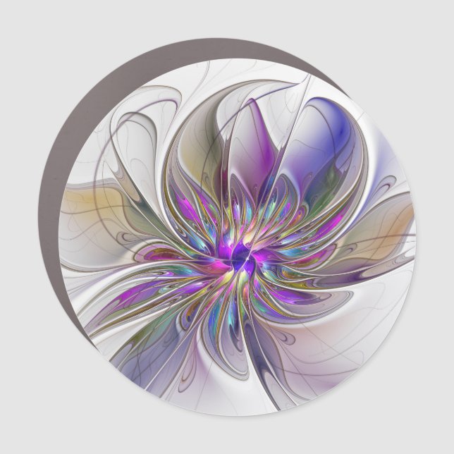 Energetic, Colorful Abstract Fractal Art Flower Car Magnet (Front)