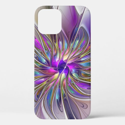 Energetic Colorful Abstract Fractal Art Flower iPhone 12 Case