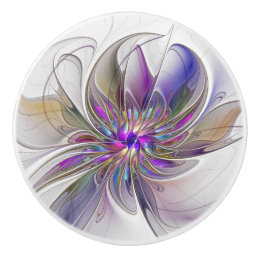 Energetic, Colorful Abstract Fractal Art Flower Ceramic Knob