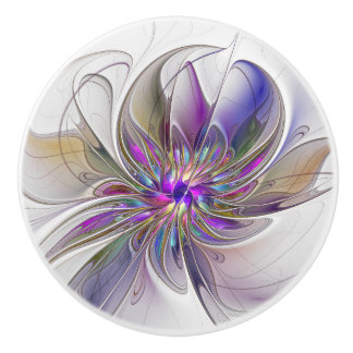Energetic, Colorful Abstract Fractal Art Flower Ceramic Knob