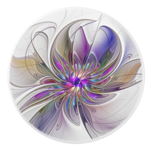 Energetic Colorful Abstract Fractal Art Flower Ceramic Knob