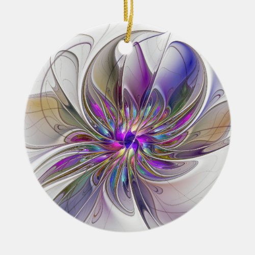 Energetic Colorful Abstract Fractal Art Flower Ceramic Ornament