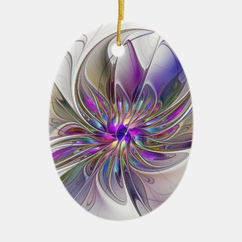 Energetic Colorful Abstract Fractal Art Flower Ceramic Ornament