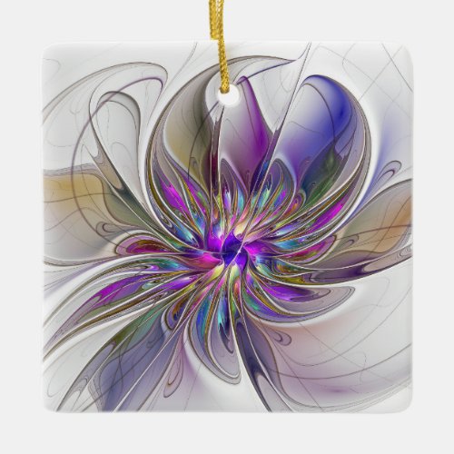 Energetic Colorful Abstract Fractal Art Flower Ceramic Ornament