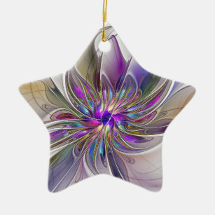 Energetic, Colorful Abstract Fractal Art Flower Ceramic Ornament