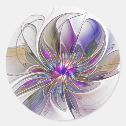 Energetic Colorful Abstract Fractal Art Flower Classic Round Sticker