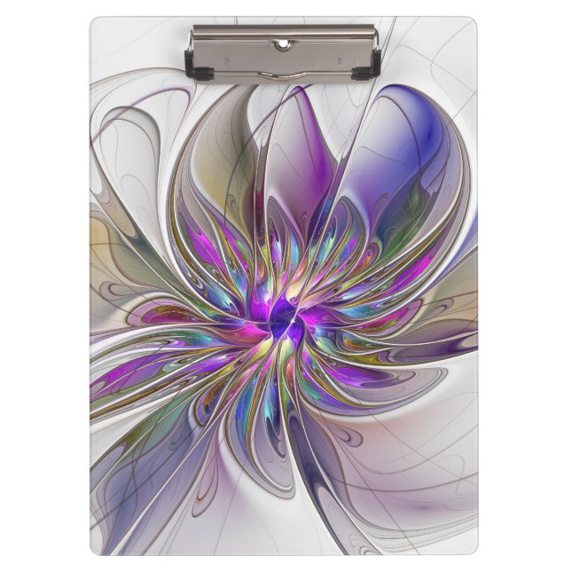 Energetic, Colorful Abstract Fractal Art Flower Clipboard (Front)