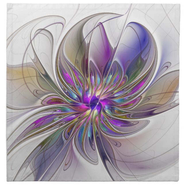 Energetic, Colorful Abstract Fractal Art Flower Cloth Napkin (Front)