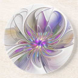 Energetic, Colorful Abstract Fractal Art Flower Coaster