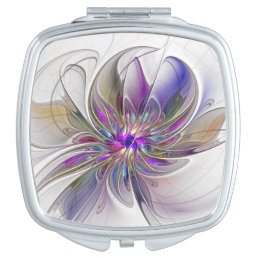 Energetic, Colorful Abstract Fractal Art Flower Compact Mirror