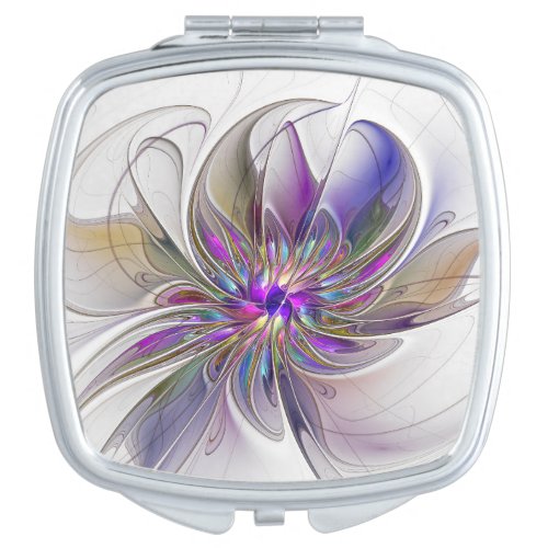 Energetic Colorful Abstract Fractal Art Flower Compact Mirror