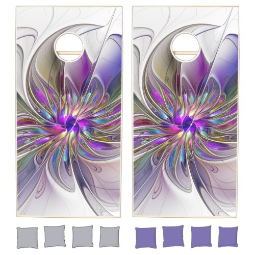 Energetic Colorful Abstract Fractal Art Flower Cornhole Set