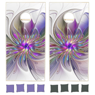 Energetic, Colorful Abstract Fractal Art Flower Cornhole Set