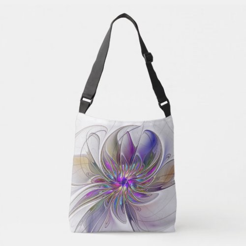 Energetic Colorful Abstract Fractal Art Flower Crossbody Bag