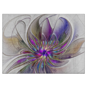 Energetic, Colorful Abstract Fractal Art Flower Cutting Board