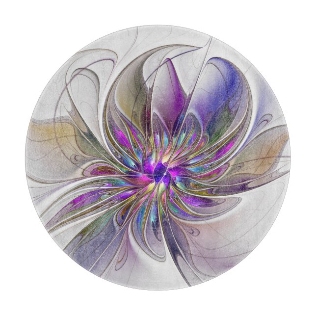Energetic, Colorful Abstract Fractal Art Flower Cutting Board (Front)