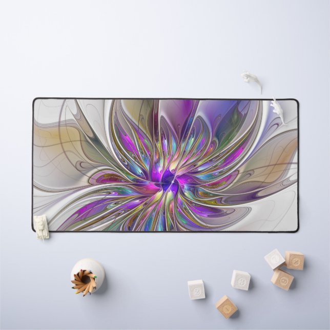 Energetic, Colorful Abstract Fractal Art Flower Desk Mat (Kids Table)