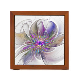 Energetic, Colorful Abstract Fractal Art Flower Desk Organizer