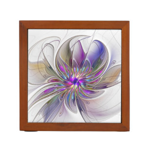 Energetic, Colorful Abstract Fractal Art Flower Desk Organizer