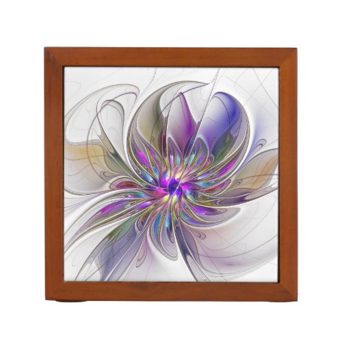 Energetic Colorful Abstract Fractal Art Flower Desk Organizer